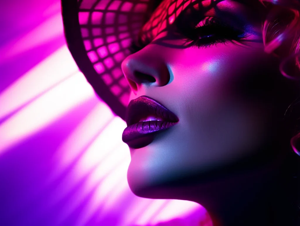 Image of Woman's Face in Purple Light in Cozumel's Premier Gay Bar and LGBTQ+ Venue.